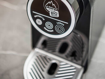 Detailed view of the coffee machine in the suite in Innsbruck