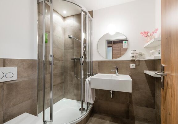 Bathroom with shower in the family room in the Hotel Zach