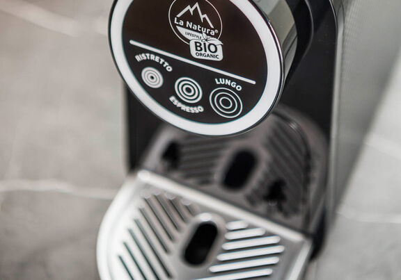 Detailed view of the coffee machine in the suite in Innsbruck